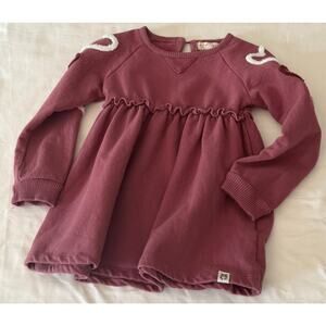 Girls Toddler Organic Rabbit Bear Sz 3T Sweater Dress with Hearts Pink Mauve
